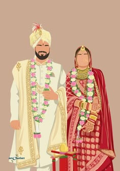 Indian wedding faceless illustration art Bride And Groom Illustration Indian, Marriage Illustration Couple, Indian Wedding Caricature Couple, Haldi Couple Illustration, Indian Wedding Drawing, Birthday Party Guest Outfit, Haldi Caricature, Indian Wedding Couple Illustration