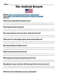 the judicial branch worksheet is shown in this image, which includes an american flag