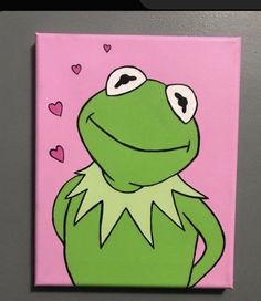 a painting of kermie the frog on a pink background