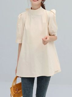 SKU CY-!124342 Material 50% Cotton Style Loose, Half Sleeves Feature Bowknot, Pleated, Solid Color Neckline Mock-neck Occasion Stylish, Leisure Fashion Seasons Spring, Summer Type Blousesshirts Tops Color Pink, White, Khaki, Brown, Black Size M, L, Size Chart: Please consult the size chart we provide for this item's measurements to help you decide which size to buy. Please note: There may be 1-3cm differ due to manual measurement. CM Bust Shoulder Sleeve Length M 90 30 36 64/72 L 94 31 37 65/73 Plain Blouse For Daywear, Beige Short Sleeve Blouse, Beige Crew Neck Blouse For Work, Casual Cotton Tie Neck Blouse, White Tie Neck Casual Tops, Casual Cotton Tie-neck Blouse, Beige Puff Sleeve Top With Relaxed Fit, Casual White Tie Neck Tops, Solid Color Tie Neck Top For Summer