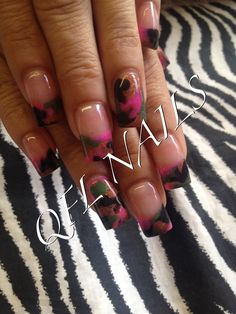 Acrylic camo nails Camo Nails Acrylic, Pink Camo Nails Acrylic, Orange Camo Nails, Camo Inspired Nails, Muddy Girl Camo Nails, Makeup Nails, Nail Ideas, Pretty Nails