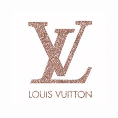 the louis vuitton logo is shown in pink and brown glitter on a white background