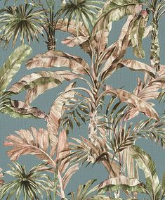 Calle Light Blue Tropical Wallpaper Blue Tropical Wallpaper, Light Blue Backdrop, Taupe And Green, Tropical Luxury, Palm Leaf Wallpaper, Palm Leaf Design, Leaf Silhouette, Blue Backdrop, Tropical Wallpaper