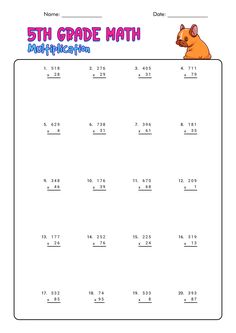 the 5th grade math worksheet is filled with numbers and an image of a mouse