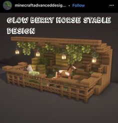 a horse stable made out of wooden pallets with lights on the top and bottom