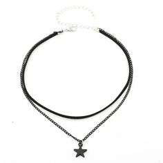 Product Details Introducing our Women's Two-Row Black Choker Necklace - the epitome of edgy elegance and bohemian charm. This captivating piece is designed to make a bold statement and accentuate your unique style.Crafted with high-quality stainless steel, this choker necklace is not only durable but also adds a touch of modern sophistication to any outfit. The black chain and pentagram star charm pendant create a striking contrast, making it a true fashion-forward accessory.The multilayer colla Trendy Star Charm Festival Jewelry, Black Bohemian Choker With Clavicle Chain, Bohemian Black Choker With Clavicle Chain, Trendy Choker Necklace With Star Charm, Bohemian Star Charm Choker, Trendy Star Charm Choker, Black Star Charm Choker Necklace, Punk Style Star Charm Jewelry As Gift, Trendy Black Charm Necklace For Party