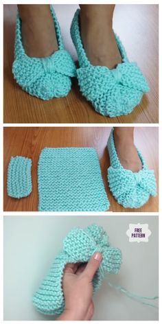 crocheted slippers are being made with yarn