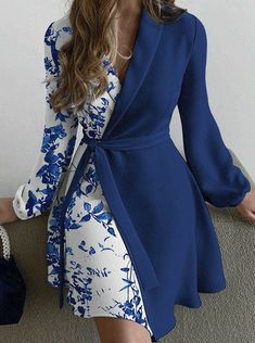 Vestiti In Jeans, Blue Outfits, Line Dresses, Elegante Casual, A Line Dresses, Turndown Collar, Midi Dress With Sleeves, Long Sleeve Midi, Fashion Pattern