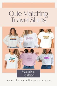 Cute Matching Travel Shirt Ideas for Family or a Friend Group Vacation Inspiration, Cute Matching, Friend Group, Group Shirts, Group Travel, Vacation Style