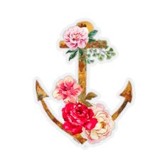 an anchor with flowers and leaves on it