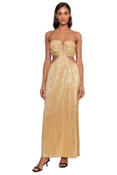 GOLD Gold Fabric, Halter Style, Metallic Gold, The Golden, Bow Tie, Gold Metal, The Dress, Adjustable Straps, Midi Dress