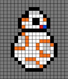 A pixel art template of BB8 from Star Wars. Darth Vader Dibujo, Star Wars Art Drawings, Kitty Crafts, Hama Art, Star Wars Crochet, Pony Bead Projects, Star Wars Bb8