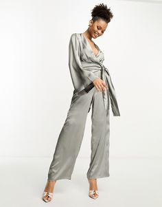 Jumpsuits & Rompers by Pretty Lavish Your no effort, effort-maker Wrap front Wide-cut sleeves Tie waist Side pockets Wide leg Regular fit Pretty Lavish, Jumpsuit With Pockets, Silk Jumpsuit, Summer Inspiration, Swim Shop, Slate Gray, Grey Fashion, Summer Essentials, Color Trends