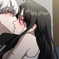 an anime scene with two people kissing and one is holding the other's head