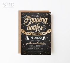 we are popping bottles of a different kind in 2020 baby announcement card with gold foil