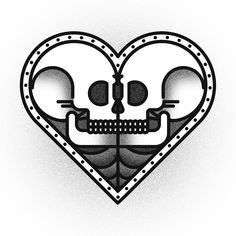 a black and white drawing of a skeleton in a heart