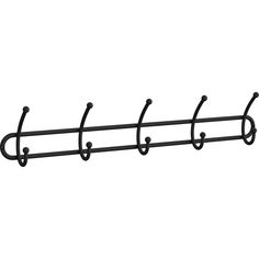 a black metal rack with four hooks on the top and one hanging from it's side