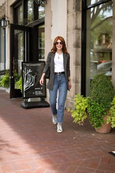 I have always been a fan of a white tank. They are perfect for wearing under a blazer, jacket, or cardigan and they look good with anything and everything! Head over to the blog to check out my outfit! Puffy Sleeve Tops, Jeans Fall Outfit, Blazer And Jeans, Puffy Sleeve Top, Jeans Outfit Fall, My Outfit, Simple White