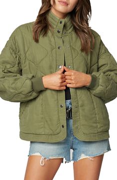 A stand collar punctuates this streamlined, diamond-quilted jacket with an extra element of timeless sophistication. Stand collar Front slant pockets Lined, with polyester fill 100% lyocell Machine wash, tumble dry Imported Model stats: 5'10" height, 32" bust, 25" waist, 36" hip. Model is wearing size Small. Blank Nyc, A Stand, Quilted Jacket, Stand Collar, Clothing And Shoes, Coats Jackets, Nordstrom, Style Inspiration, Size Small