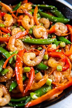 stir fry with shrimp, green beans and carrots