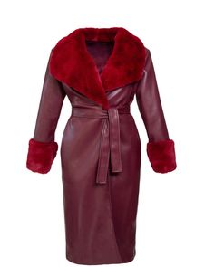 This updated wrap coat is a must-have! It has a luxurious faux leather body and an ultra soft faux fur collar that can be cinched in with the belt tie. Plus, it's tea length for added style. You won't want to miss out on this amazing piece - order your regular size or size down if you're in between sizes! This plus size outerwear is a must in your everyday wardrobe Hilary MacMillan Faux Fur Collar & Leather Wrap Coat | Burgundy | Jackets | Materials & Care Instructions: ['100% Polyester', 'Imported'] Faux Fur Wrap, Fur Wrap, Plus Size Outerwear, Plus Size Coats, Wrap Coat, Faux Fur Collar, Leather Wraps, Fur Collar, Everyday Wardrobe