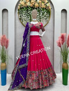 Rani Pink Color Wedding Special Lehenga Choli partywear crop top, Georgette Lengha Choli, Party Wear Outfit, Lehenga Choli For Women's Girl by VeeraCreation19 on Etsy Georgette Lengha, Rani Pink, Lengha Choli, Color Wedding, Wearing Clothes, Ethnic Wear, Lehenga Choli