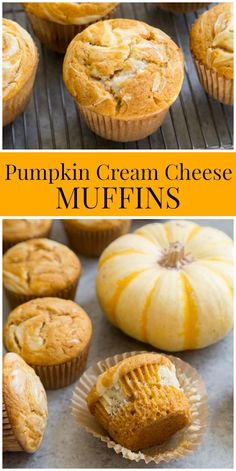 pumpkin cream cheese muffins on a cooling rack