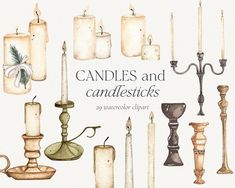 watercolor candles and candlesticks clipart set for commercial use on personal items