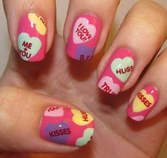 Valentines Nail Art Designs, Nail Quotes, Kiss Nails, Heart Nail Art, Cute Nail Art Designs, Cute Nail Art