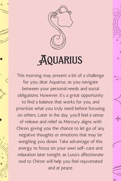 the aquarius zodiac sign on a pink and yellow background