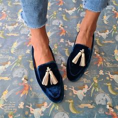 Women's Slip-Ons Loafers Platform Boots Plus Size Loafer Mules Daily Solid Color Flat Heel Round Toe Vintage Casual Walking Faux Suede PU Loafer Dark Blue Light Blue 2024 - kr.489 Fur Loafers, Women's Slip Ons, Flat Loafers, Tassels Decor, Loafers Online, Suede Flats, Loafer Mules, Suede Loafers, Suede Material