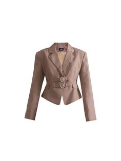 Elevate your professional wardrobe with our Taupe Professional Suit Set. The cropped double buckle blazer adds a modern touch, while the high-low flared skirt exudes sophistication. Crafted with quality material, it offers a comfortable and polished fit. Perfect for any business setting, this set is a must-have for any career-driven individual.  Model info: Height: 169 cm, Weight: 47 kg, Size worn: M Checkered Suit, Fishtail Skirt, Checked Jacket, Plaid Suit, Professional Wardrobe, Elegante Casual, Brown Skirts, Waist Strap, Asymmetrical Skirt