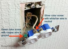 an electrical outlet with three wires connected to it and labeled where the wire is located