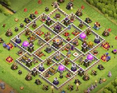 a clash base with many different items on it