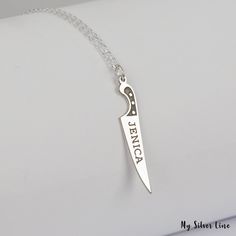 "Custom Chef Knife Necklace is made by hand in our workshop with care. All our jewelry is the most elegant choice for the Bridesmaids, friends, your loved ones and for yourself. Custom Chef Knife Necklace * Material: High Quality Solid 925 Sterling Silver. * Finish: Sterling Silver ∙ Gold ∙ Rose Gold. * All our jewelry is custom made by hand with care in our workshop. HOW TO ORDER ❓ * Select your necklace COLOR. * Choose necklace length from 14\" to 22\". The length option is the TOTAL chain len Knife Pendant, Silver Knife, Gift For Chef, Knife Necklace, Chef Gifts, Chef Knife, Necklace Sterling Silver, Necklace Gift, Necklace Length