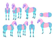 the horse is made up of several different shapes and colors, including blue, pink, and purple