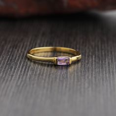 Metal : Solid Sterling Silver with 925 Stamp. Stone - Amethyst Ring Size - US # 9 Ring Weight - 1.8 gm. Stone Size - 3mmX5mm Baguette February Gemstone, August Birthstone Ring, Gold Stacking Ring, Gold Amethyst Ring, Pear Shaped Ring, Tiny Rings, Chalcedony Ring, Baguette Ring, Heart Shaped Rings