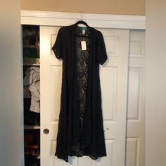 Very Cute Black Lace Long Cardigan. Nwt. Size S/M. Casual Open Front Cardigan For Night Out, Black Short Sleeve Cardigan For Spring, Elegant Short Sleeve Fall Cardigan, Edgy Cardigan, Long Cardigan, Cute Black, Black Lace, Sweaters & Cardigans, Cardigans