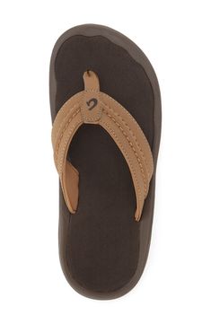 Thick, soft straps top a contoured flip flop designed for durability and comfort. Leather or synthetic upper/leather and synthetic or synthetic lining/rubber sole. By OluKai; imported. Men's Shoes. Strap Tops, Flip Flop, Flip Flops, Men's Shoes, Water Resistant, Nordstrom, Sandals, Free Shipping, Leather