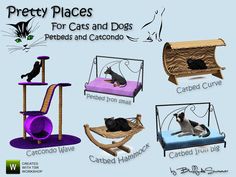 various cat beds and furniture for cats and dogs