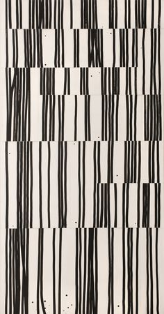 an abstract painting with black and white stripes