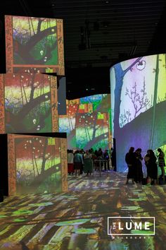 people are standing in front of an interactive projection at the lume art museum's opening