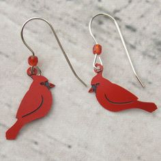 Sienna Sky Red Cardinal Earrings Earrings Hang 1" Cardinal Measures Approximately 3/4" Wide X 1/2" Tall Hypoallergenic Sterling Ear Wires Made In The Usa Red Teardrop Pierced Jewelry, Red Hypoallergenic Jewelry For Party, Hypoallergenic Red Jewelry For Parties, Red Hypoallergenic Party Jewelry, Nickel Free Red Jewelry As Gift, Nickel Free Red Jewelry Gift, Nickel-free Red Jewelry For Gifts, Nickel-free Red Jewelry Gift, Single Red Earring Gift