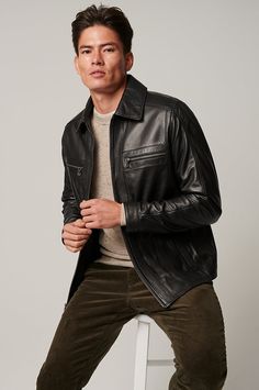 With its adventurous spirit, the Jacob leather jacket is ready to take on the world. Its iconic, tailored shape makes for a flattering fit, and its many pockets safely stow away all your essentials, whether sporting it to an overseas destination or wearing it close to home for a day with good friends. Luxury Men's Leather Jacket With Fleece Lining, Modern Luxury Men's Leather Jacket, Luxury Elegant Men's Leather Jacket, Luxury Masculine Leather Outerwear, Luxury Men's Leather Jacket With Flap Pockets, Leather Jackets For Men, Celebrities Leather Jacket, Lookbook Inspiration, Men's Formal Style