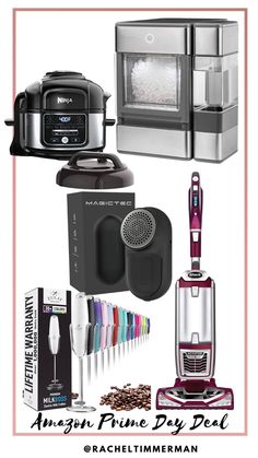 an assortment of kitchen appliances including a coffee maker, blender and toaster with the words amazon prime day deal on it