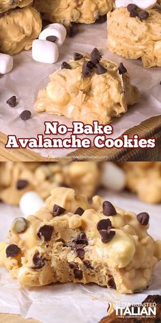 no bake avalanche cookies with chocolate chips and marshmallows