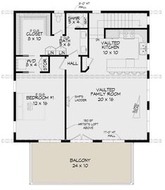 the floor plan for a two story house with an attached bathroom and living room area