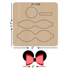 a wooden cutting board with an image of mickey mouse ears and the measurements for each piece