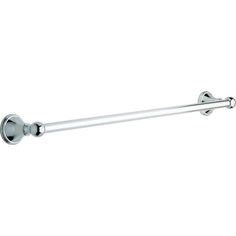 an image of a bathroom towel bar with two handles on each side and chrome finish