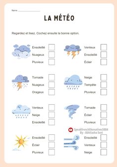 the weather worksheet for spanish students to practice their language and writing skills, with pictures